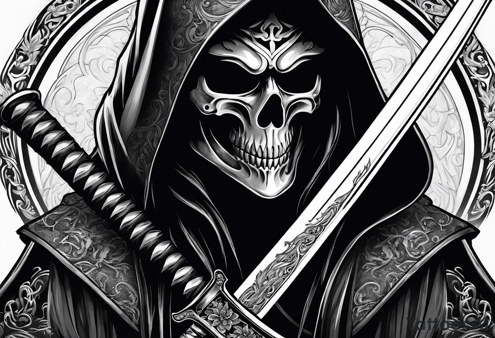 katana with grim reaper tattoo idea