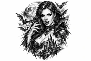 female vampire,bats,moon. tattoo idea