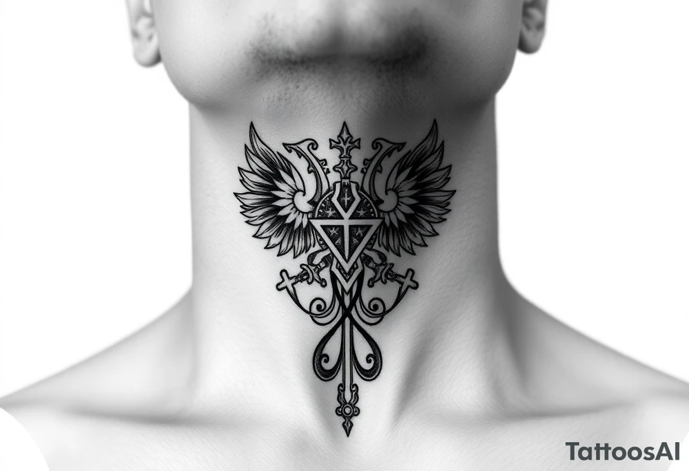 russian christian orthodox military neck design front facing tattoo idea
