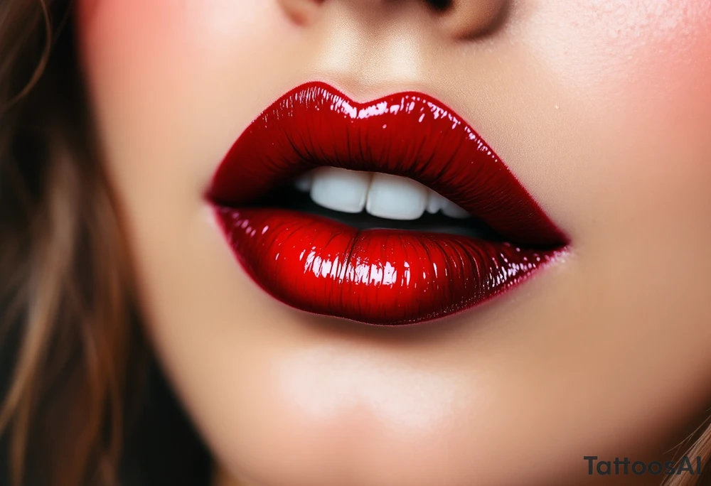 Cherry Bomb Lips – Bright cherry red kiss lipstick mark, bold and sultry, like a kiss left on a love letter. tattoo idea