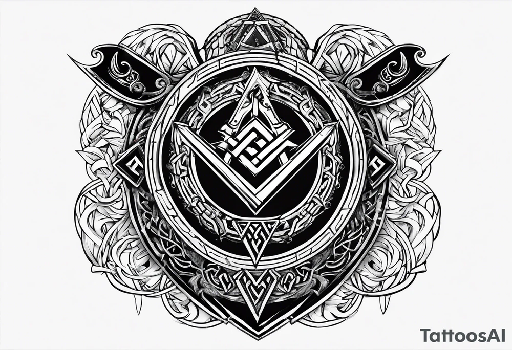 Valhalla  round 
shield axe sword valknut tattoo idea