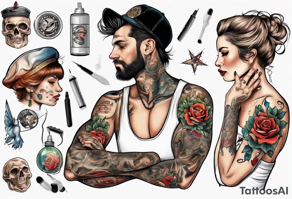 man getting tattooed by a woman tattoo idea