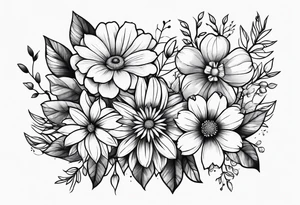 Flower bouquet with 5 flowers skinny tattoo idea