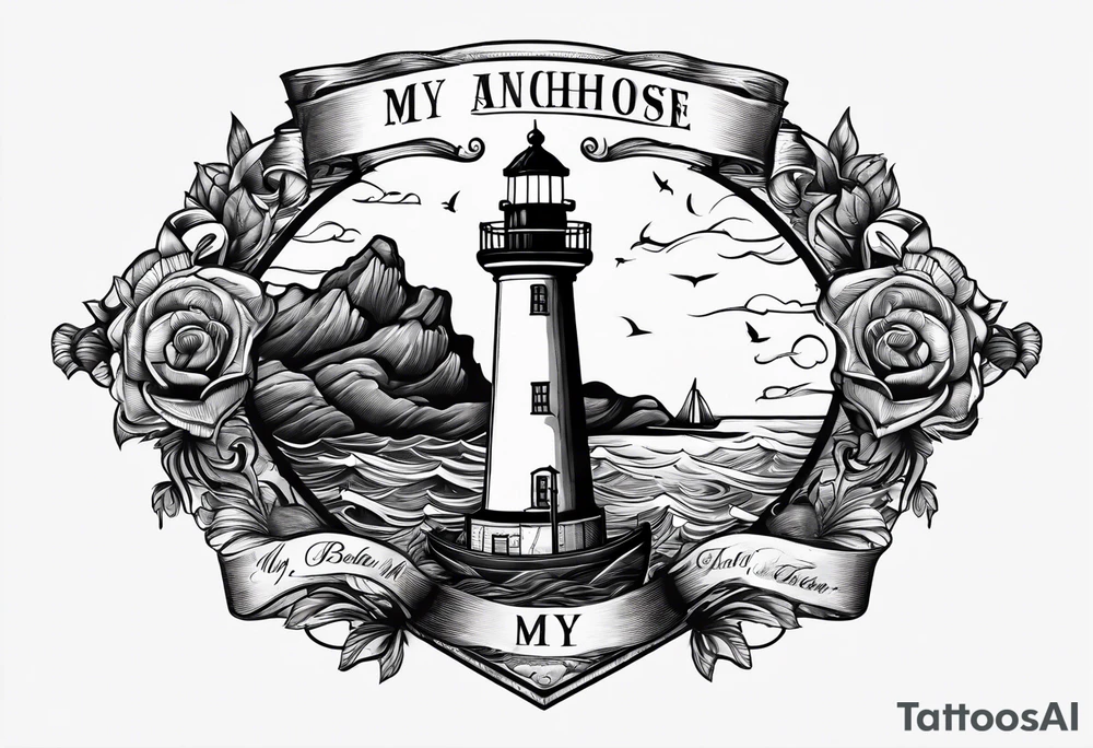 Lighthouse and anchor that says "my beacon, my anchor" tattoo idea