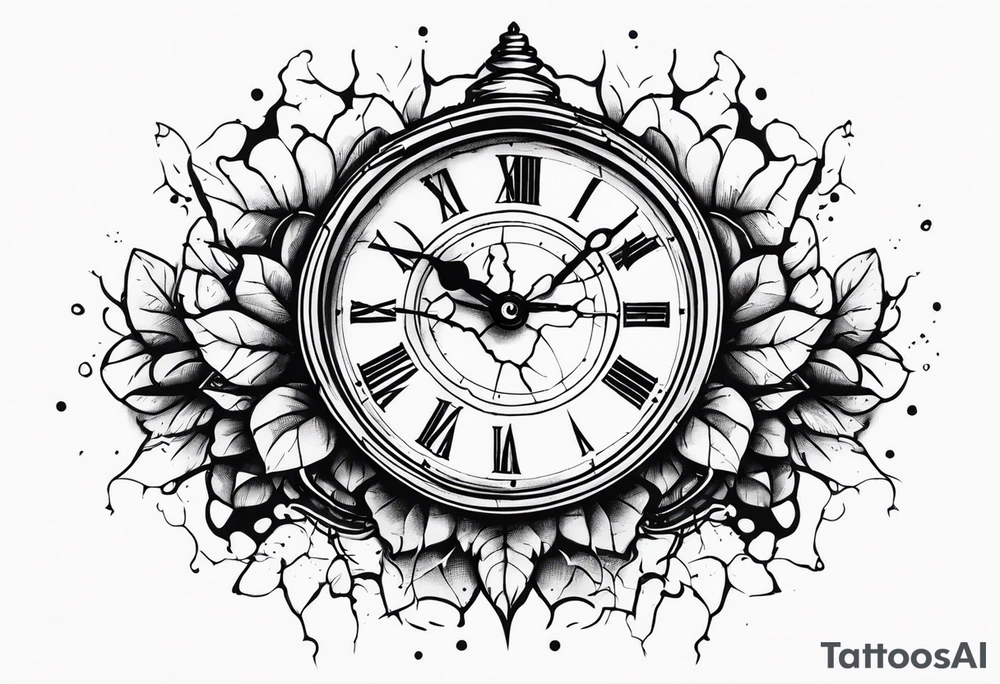 vintage cracked clock bleeding tattoo idea