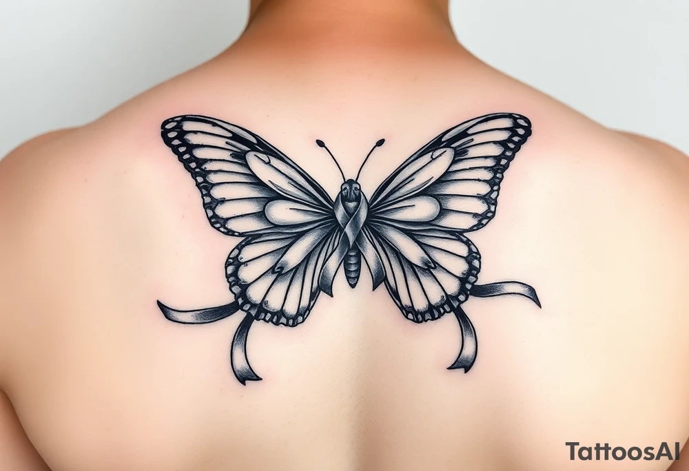 ethereal butterfly with flowing silk HIV-positive symbol ribbons in moonlight tattoo idea