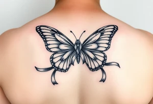 ethereal butterfly with flowing silk HIV-positive symbol ribbons in moonlight tattoo idea