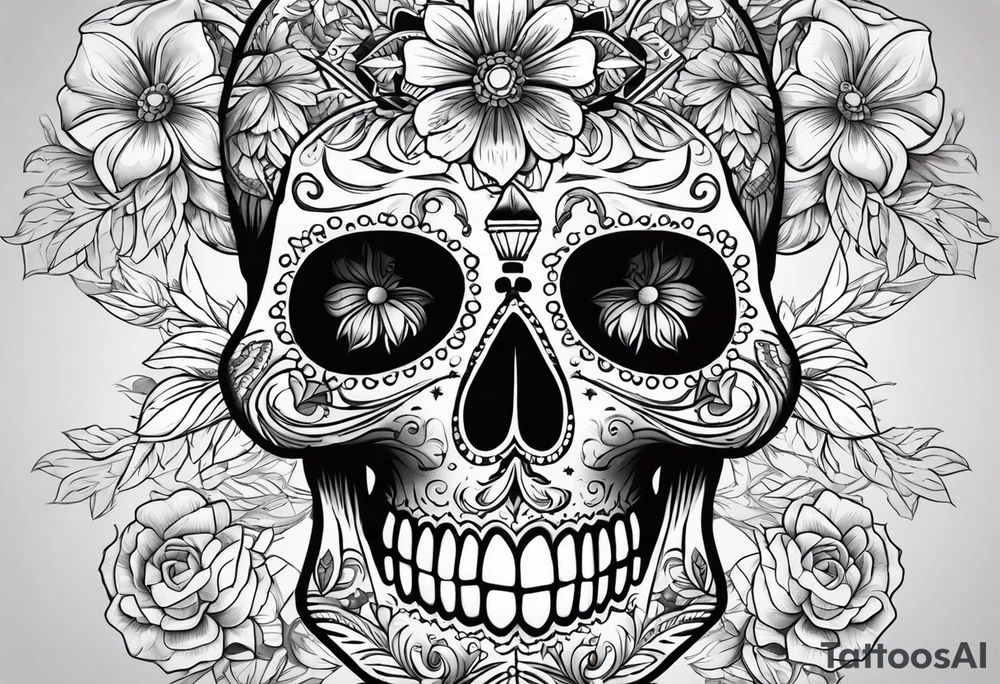 Manly sugar skull with bones tattoo idea
