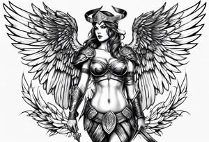The full body of a Valkyrie with wings tattoo idea