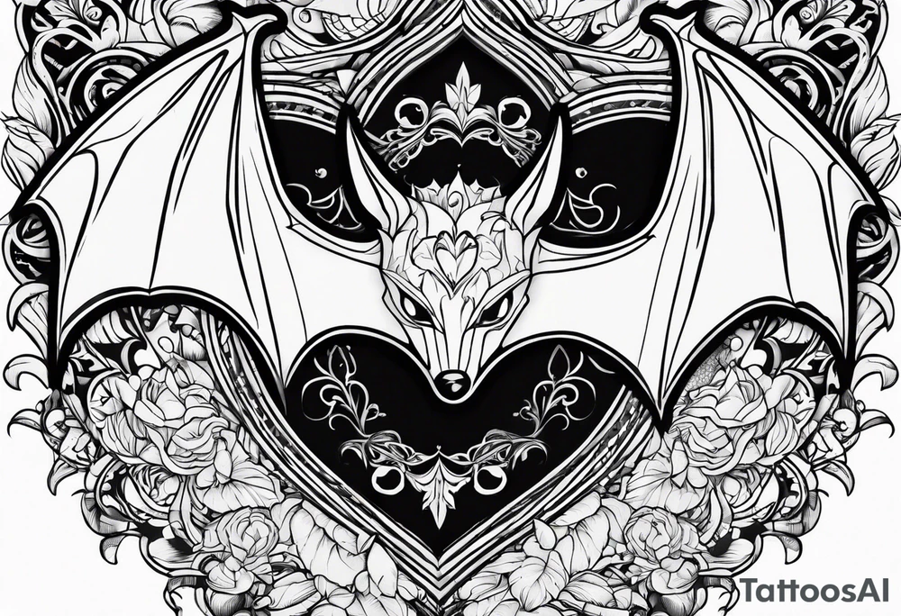bat with hearts, simple tattoo idea