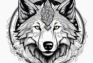 wolf with a dragon and lightning and the moon in the background tattoo idea