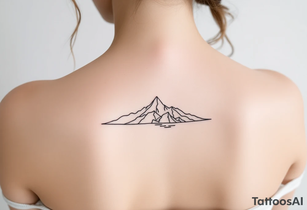 fine line tattoo of mountain and sea tattoo idea