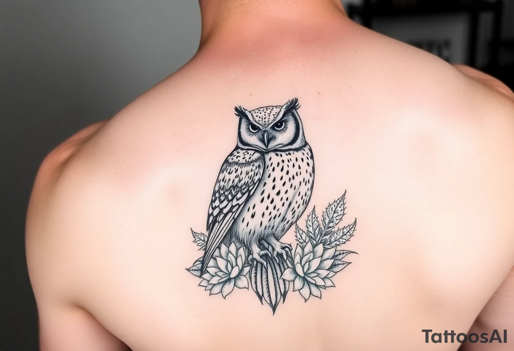 Barn Owl with Succulents tattoo idea