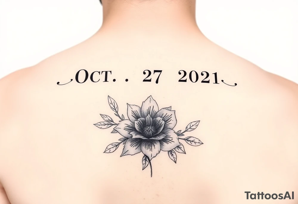 October 27, 2021 Roman numeral date and October birth flower tattoo idea