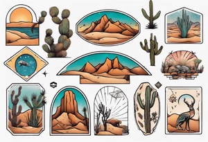 rectangle tattoo within a half-circle configuration with desert fauna tattoo idea