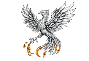 magnificent phoenix rising from golden flames with trailing embers tattoo idea