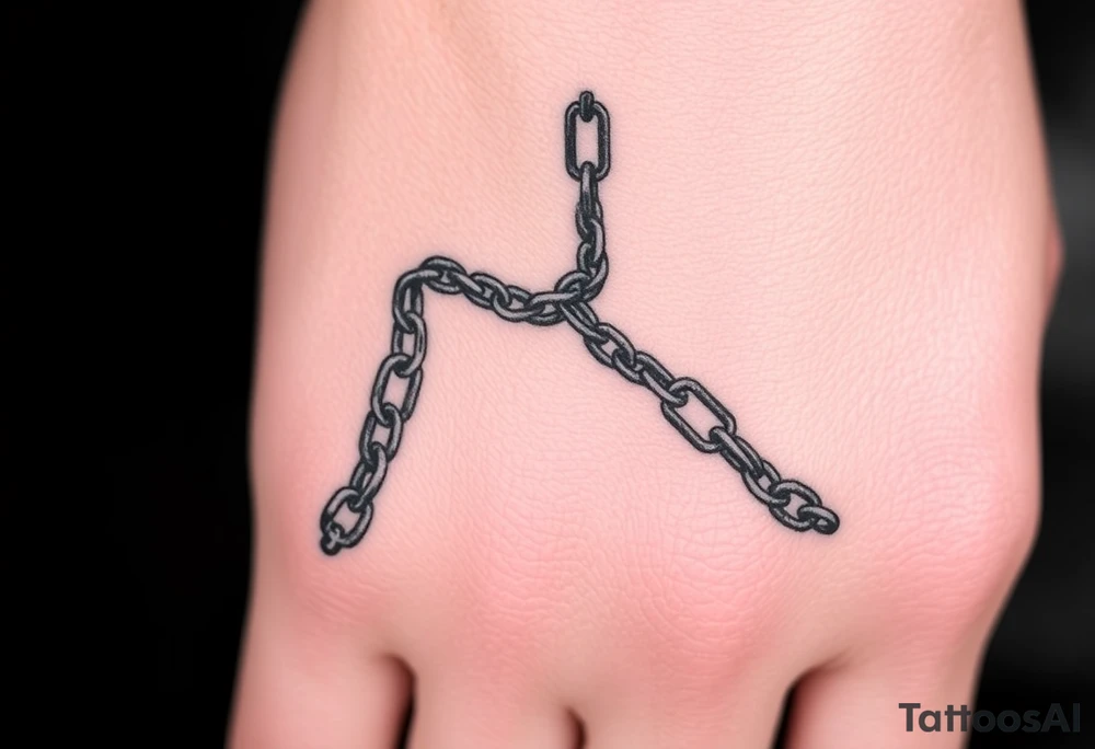Chains intertwined around fingers going up to the thumb and index finger and connecting tattoo idea