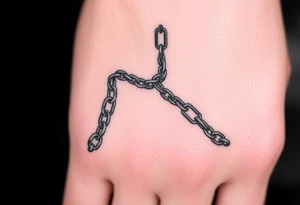 Chains intertwined around fingers going up to the thumb and index finger and connecting tattoo idea