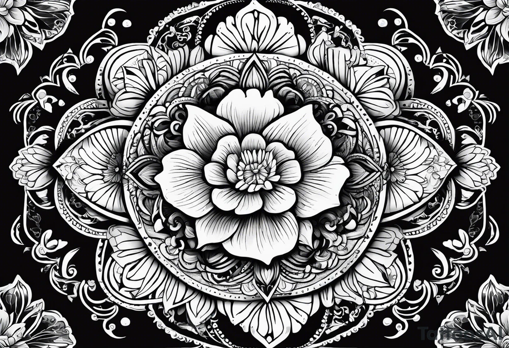 Mirrored style. Mexican flower mandala design tattoo idea