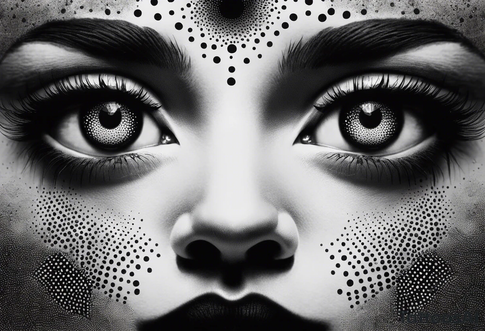 Design a tattoo resembling psychodelic experience, mysterious and a bit scary with psychedelic all seeing eyes around tattoo idea