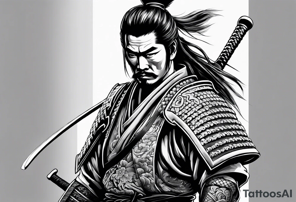 A samurai standing alone in battlefield tattoo idea