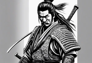 A samurai standing alone in battlefield tattoo idea