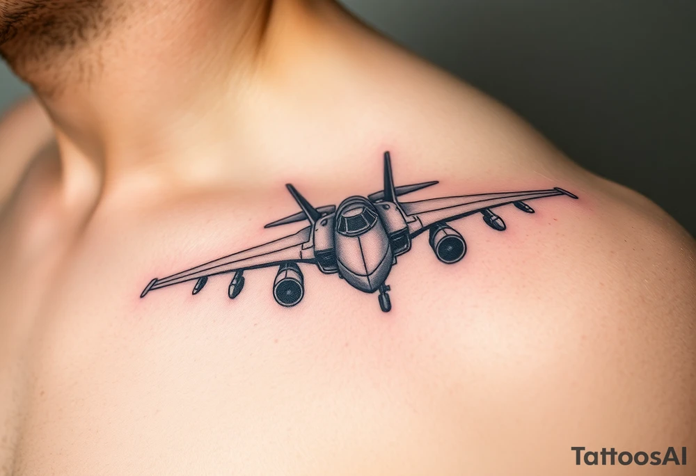 i want a fighter jet tattoo, give me something that looks a bit technical and a medium size tattoo idea