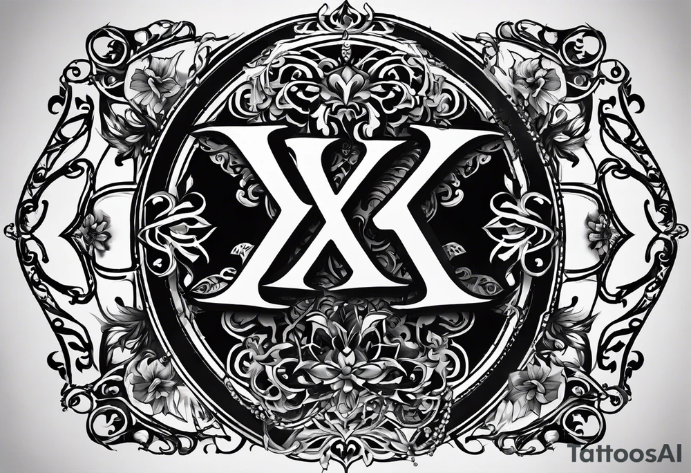 I need a tattoo design that only includes the letters X and I, with a dark and gothic style. tattoo idea