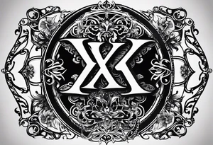 I need a tattoo design that only includes the letters X and I, with a dark and gothic style. tattoo idea