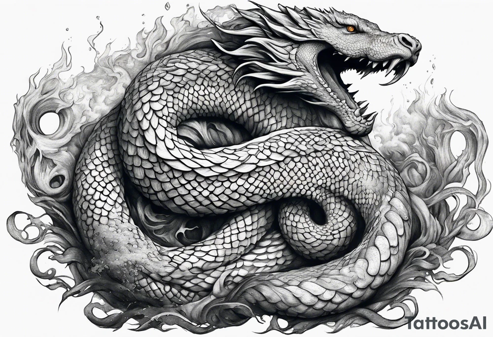 Jormungandr wrapped around Yggdrasil with water enveloping tattoo idea