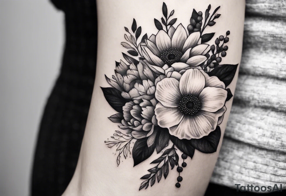 Birthflower bouquet tattoo with one July flower and two October flowers. tattoo idea