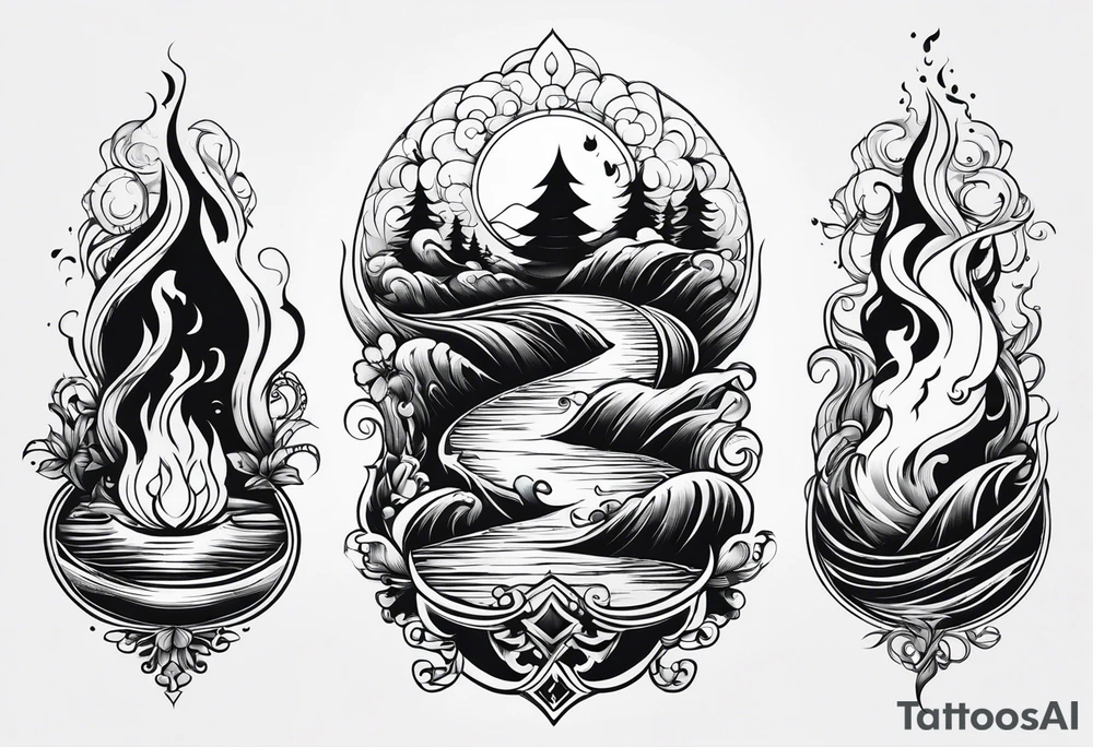 flowing water and fire tattoo tattoo idea