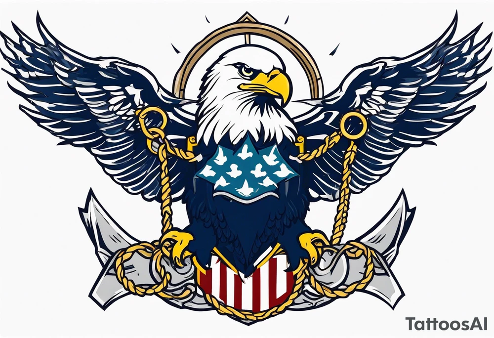 American eagle flying holding navy anchor tattoo idea