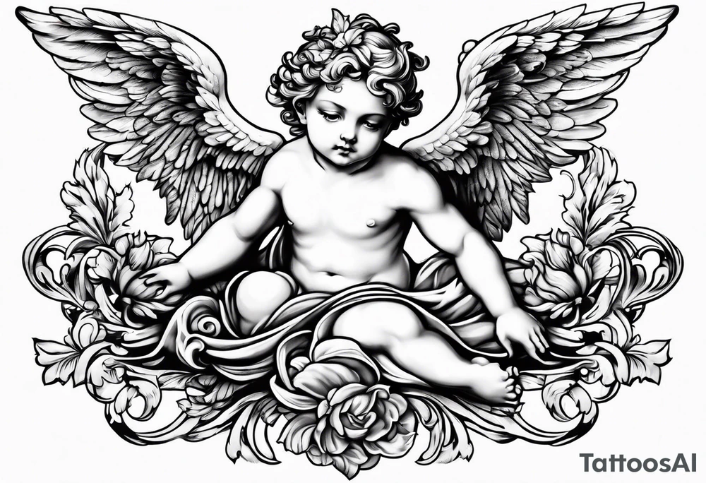 Flying Cherub renaissance style tattoo idea