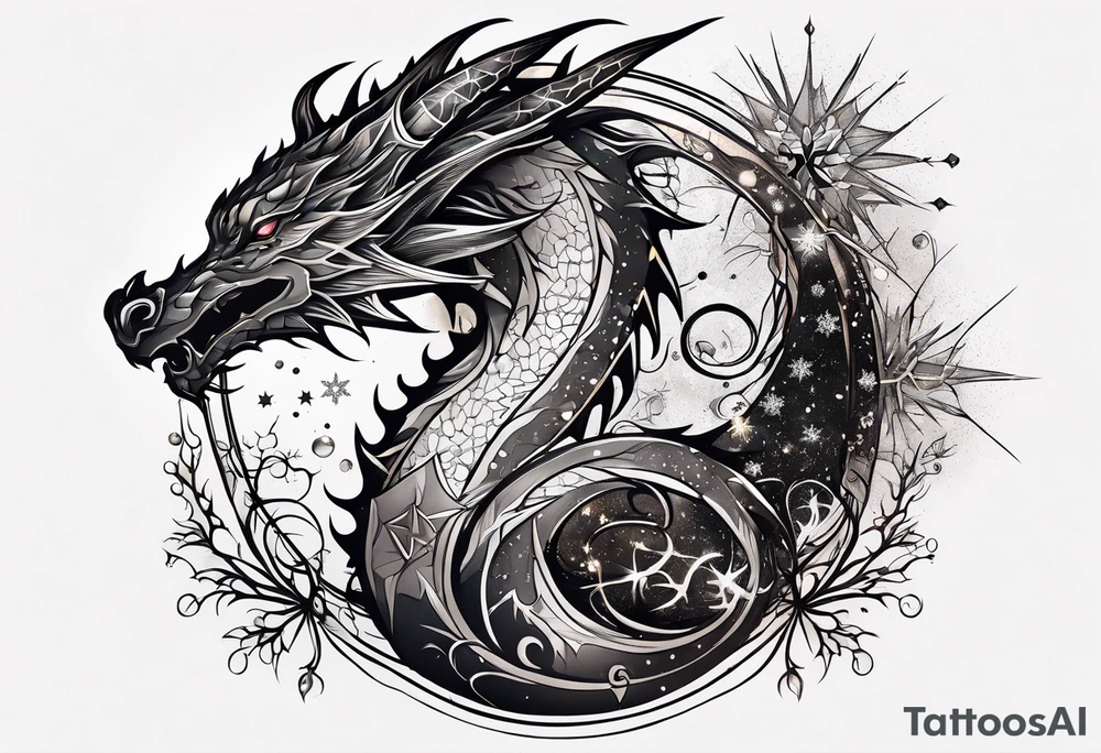 Constellation, dragon, snowflake tattoo idea