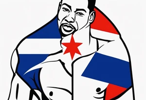 create a haitian flag theme tattoo that goes over a black mans left chest. Have it embody christian faith, salsa dancing, real estate, stoicism, and public speaking tattoo idea