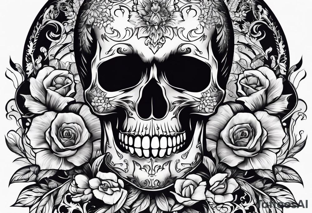 Memento mori written skull sleeve tattoo design tattoo idea