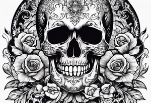 Memento mori written skull sleeve tattoo design tattoo idea