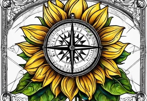 Sunflower and a compass, with the words "To Thine Own Self Be True" tattoo idea