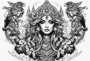 kaali with multiple arms with weapons tattoo idea
