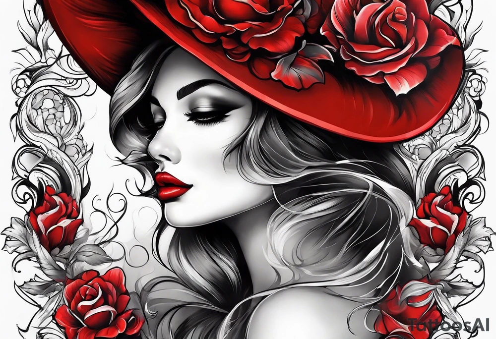Woman hole in cheek red smoke tattoo idea