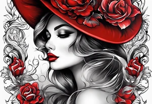 Woman hole in cheek red smoke tattoo idea