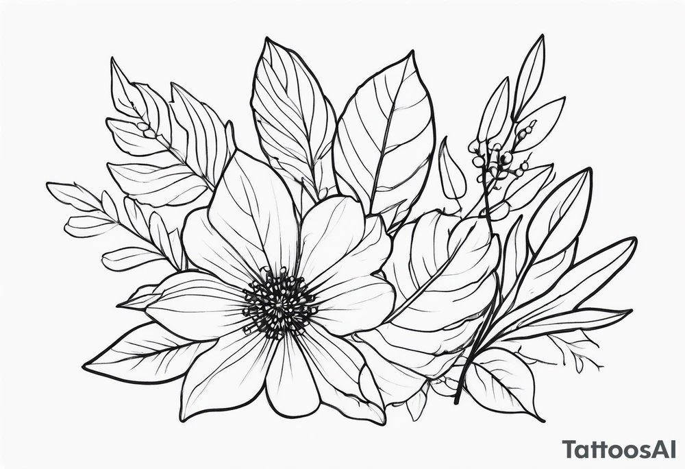 Leaves and wild flowers tattoo idea