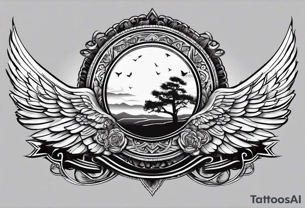The word Glenn on a banner with angel wings tattoo idea