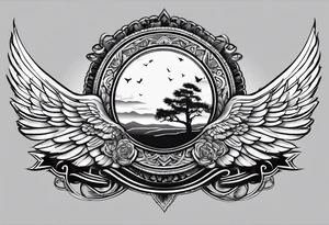 The word Glenn on a banner with angel wings tattoo idea