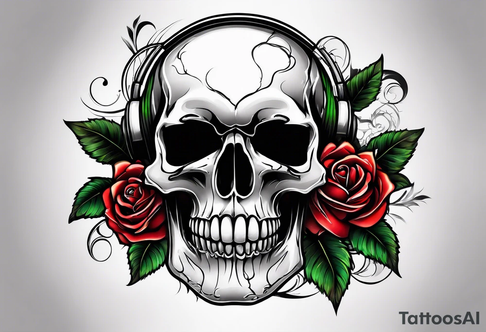 skull and roses tattoo idea