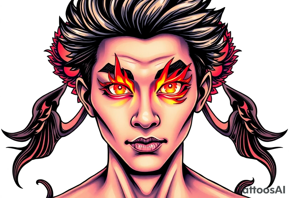 Handsome Asian young guy with a flame eyes tattoo idea