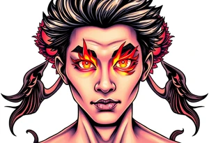 Handsome Asian young guy with a flame eyes tattoo idea