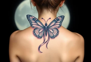 ethereal butterfly with flowing silk ribbons in moonlight tattoo idea