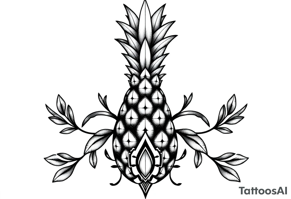 Bushy crown pineapple vagina, design to go over vagina , erotic vagina area design, anus to be at the bottom tattoo idea